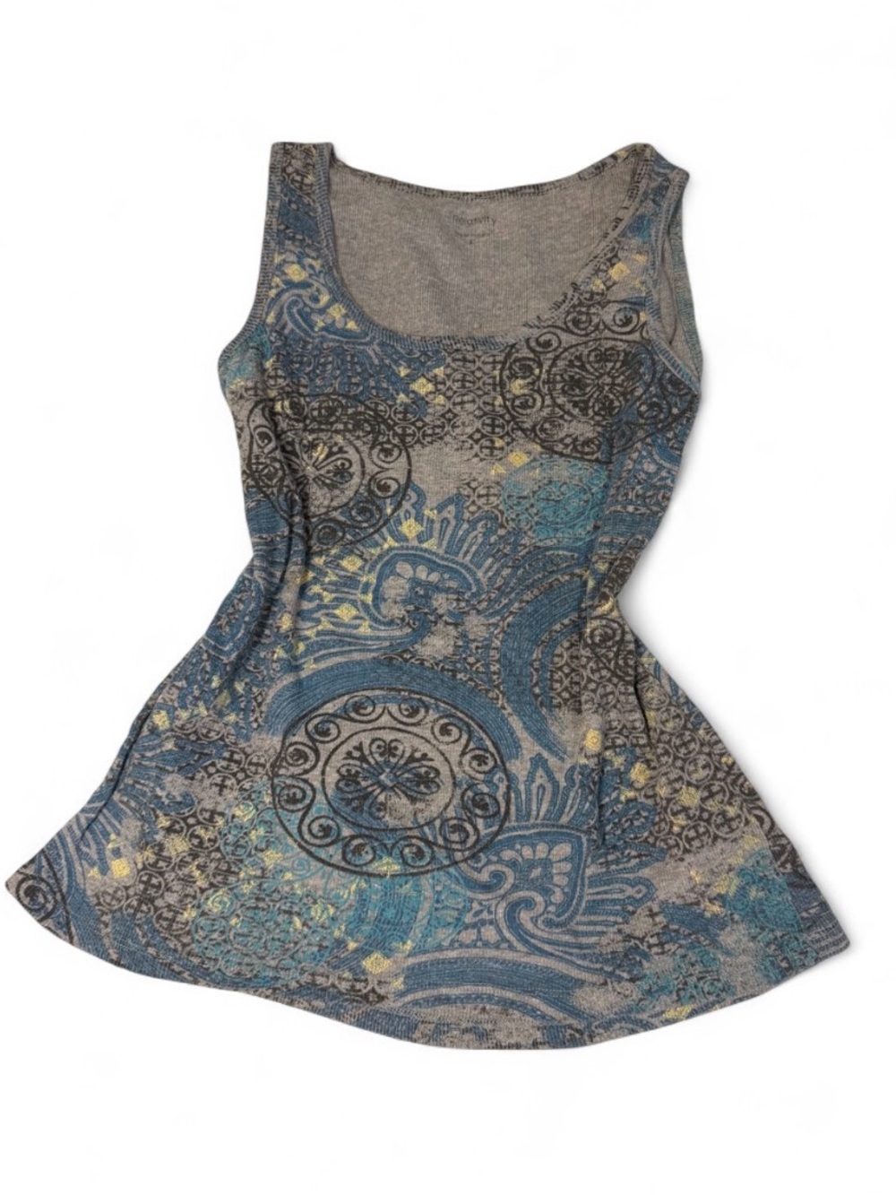 Relativity Scoop Neck Printed Tank Top - Gray Blue Yellow